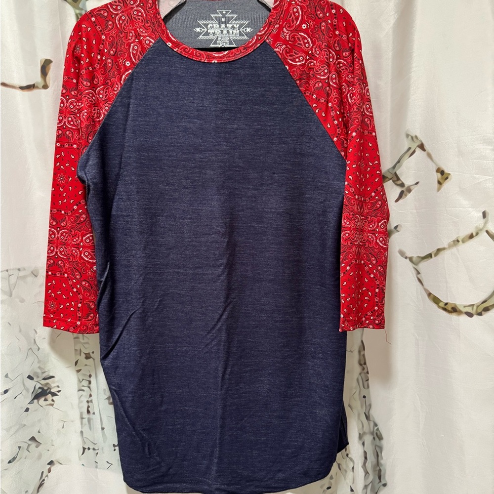 Crazy Train Red and Navy Women's Jersey Top